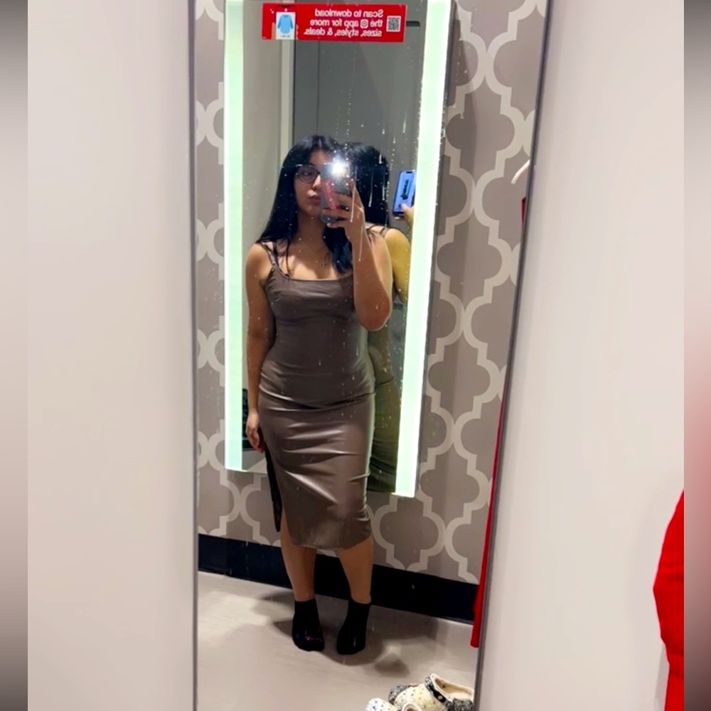Brown Contour Faux leather dress